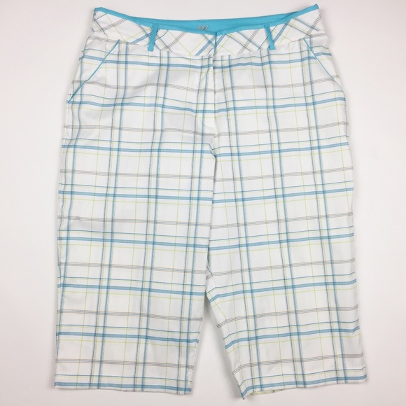 Tail Pants - TAIL White Blue Plaid Capri Golf Pants - Size 14